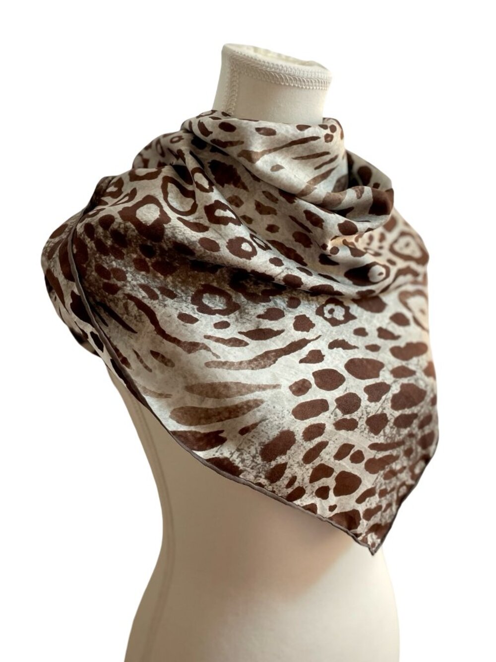 Fraas Leopard Print Silk Scarf 34x35 Animal Print Hand Rolled Edges - Picture 6 of 10